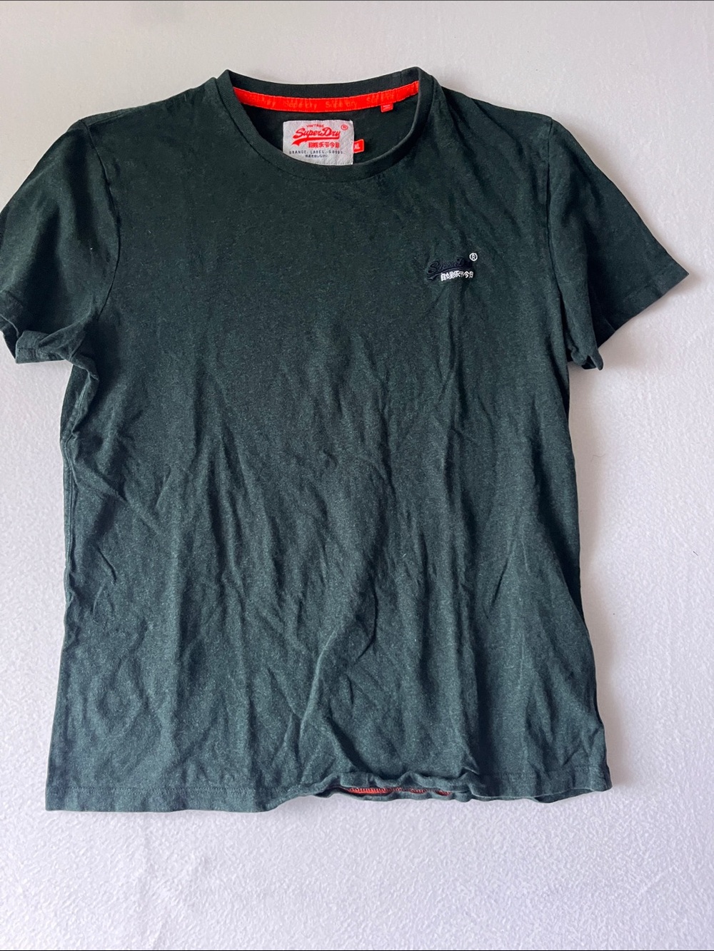 Superdry Dark Green Short Sleeve Tee with Red Neck Detail